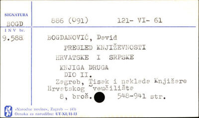 Pregled književnosti hrvatske i srpske / David Bogdanović.