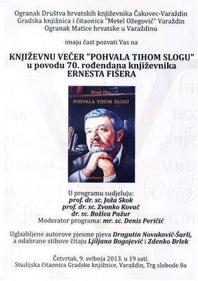 Književna večer ˝Pohvala tihom slogu˝ u povodu 70. rođendana