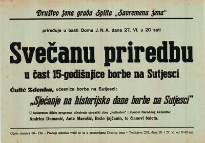 Svečana priredba Sjećanje na historijske dane borbe na Sutje