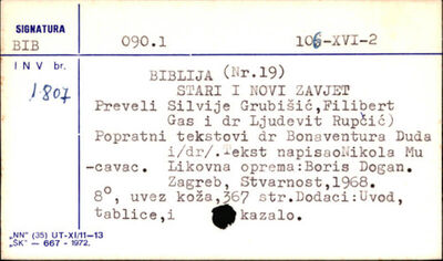 Biblija : Stari i Novi zavjet / [prijevod Stari zavjet (osim
