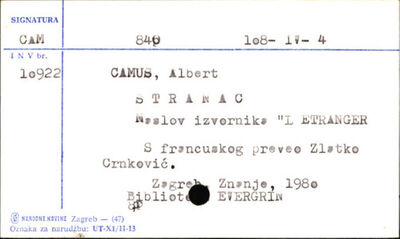 Stranac : roman / Albert Camus ; s francuskoga preveo Zlatko