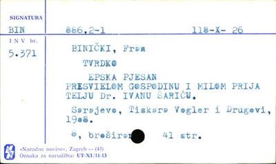 Tvrtko : epska pjesan : presvietlom gospodinu i milom prijat