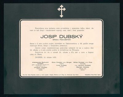 Osmrtnica Josipa Dubskog