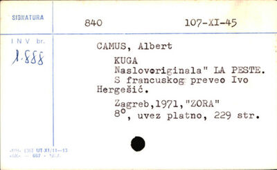 Kuga / Albert Camus ; [s franc. prev. Ivo Hergešić].