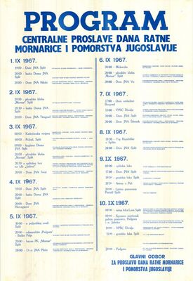 Program centralne proslave Dana RM i pomorstva Jugoslavije