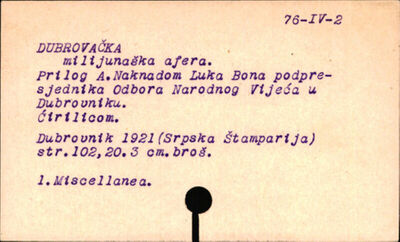 Dubrovačka milijunaška afera : prilog A. / [Luka Mihov Bunić