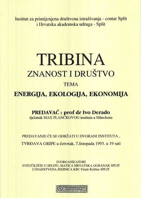 Energija, ekologija, ekonomija, predavač prof. Dr. Ivo Derad