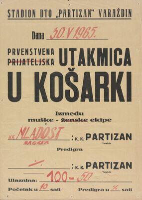 Prvenstvena utakmica u košarci Mladost Zagreb - Partizan Var