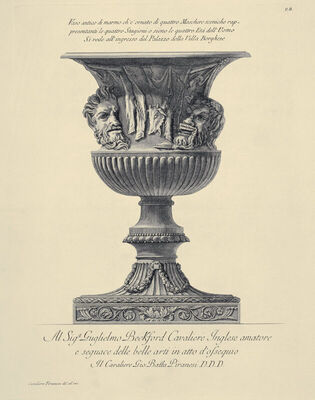 Vaso antico di marmo ch' è ornato di quattro Maschere [...]