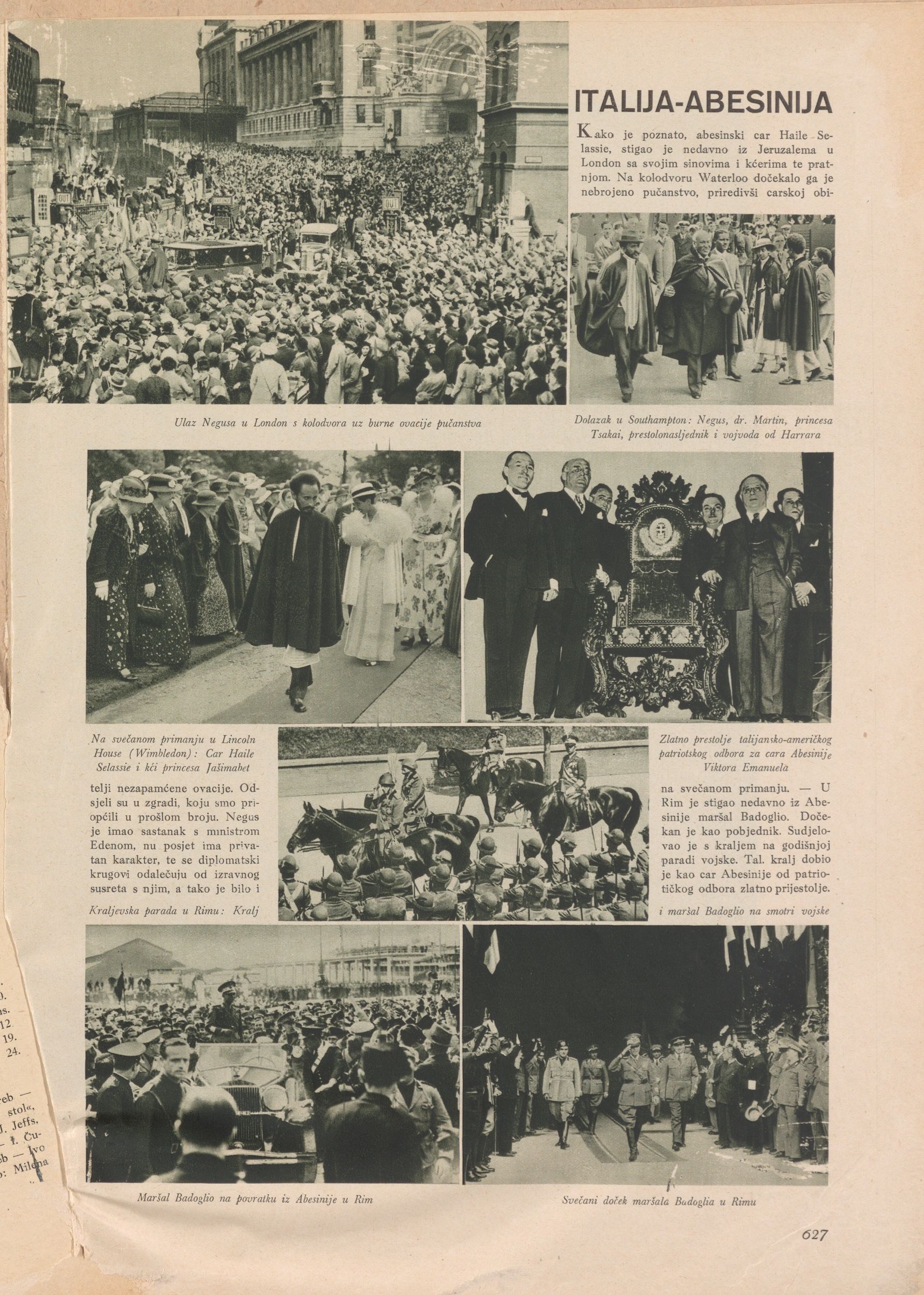 Spaudos puslapis apie Italijos ir Abisinijos konfliktą bei 1936 m. įvykius.