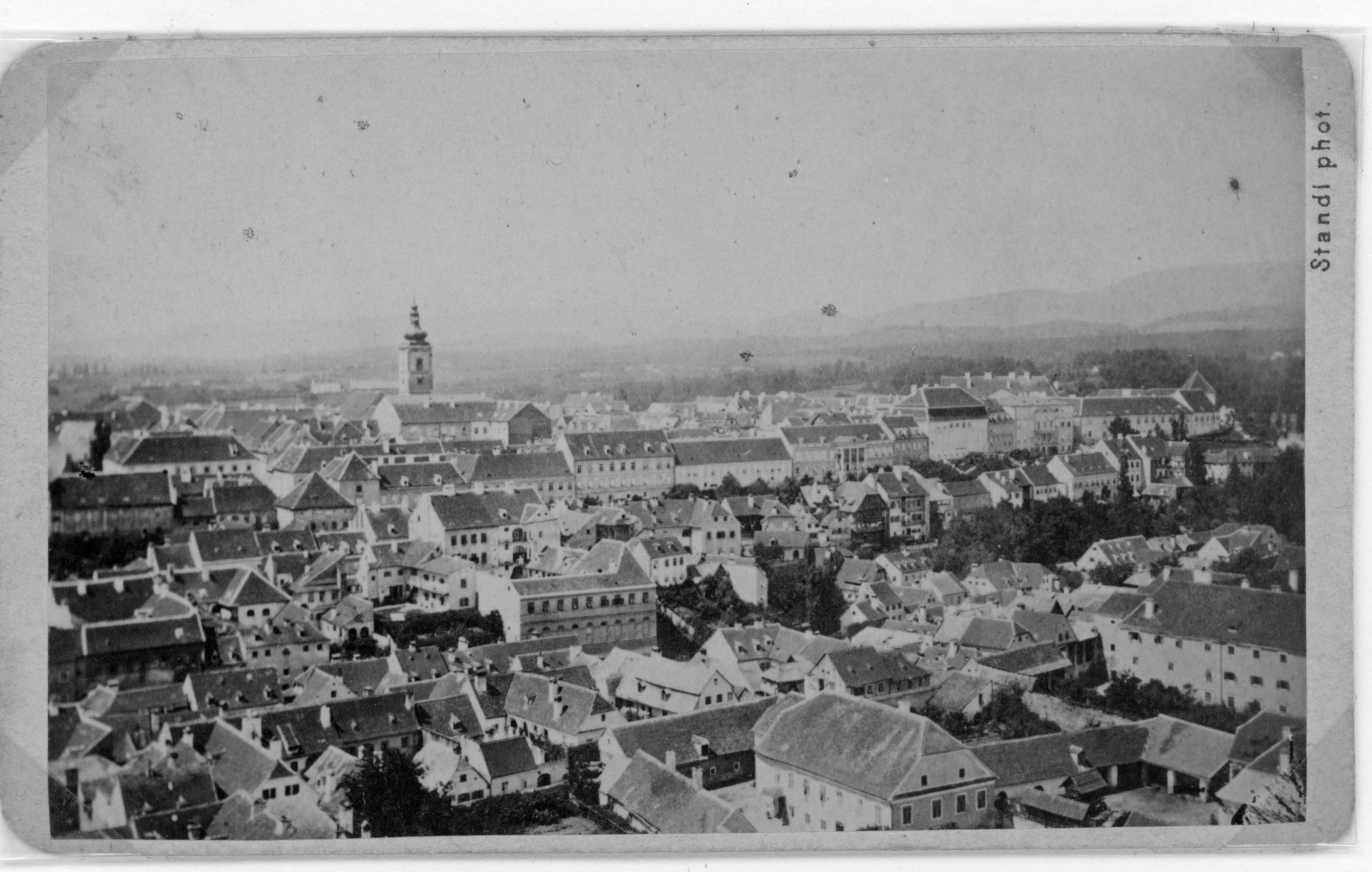 Ivan Standl, Zagreb, veduta - pogled sa zvonika stare katedrale, preko Kaptola, na Gornji grad