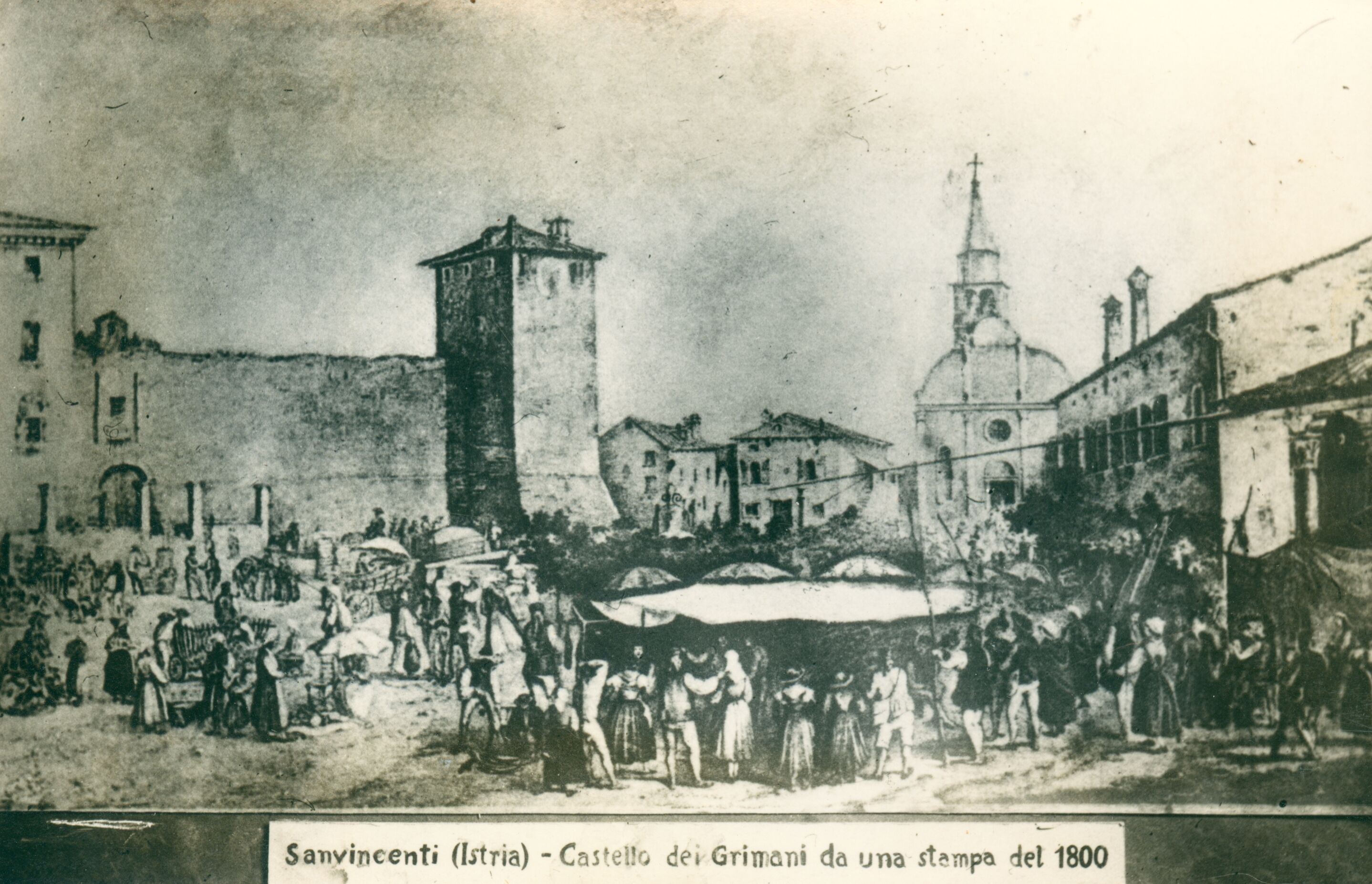 Branko Fučić, Svetvinčenat, grafika: trg sa crkvom, Castell dei Grimani i sajmom iz 1800. godine