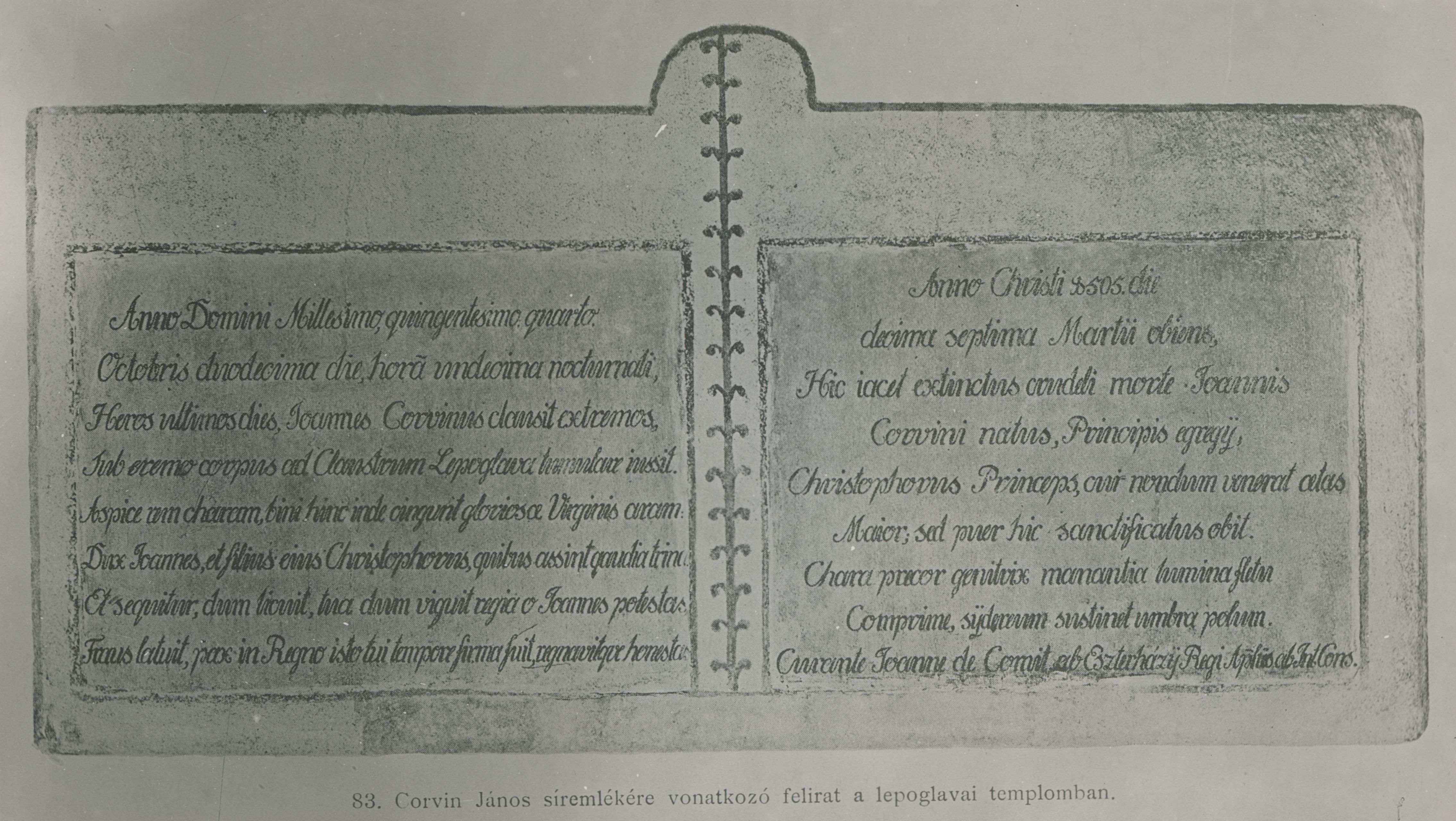 Gjuro Szabo, Lepoglava - Natpis nad grobnom pločom Ivana Korvina