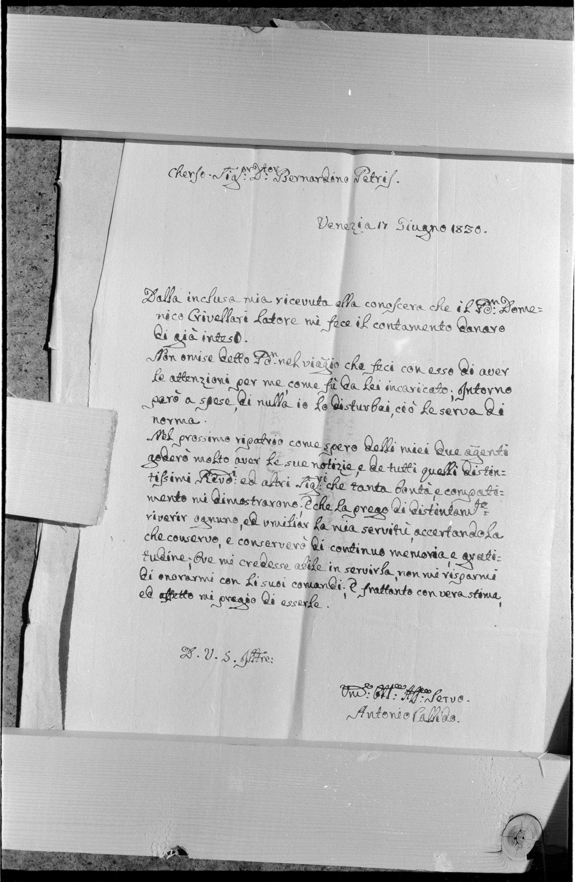 Ermin Armano, Cres (Mali Lošinj) - Arhiv katedrale - Prepiska s A. Callidom