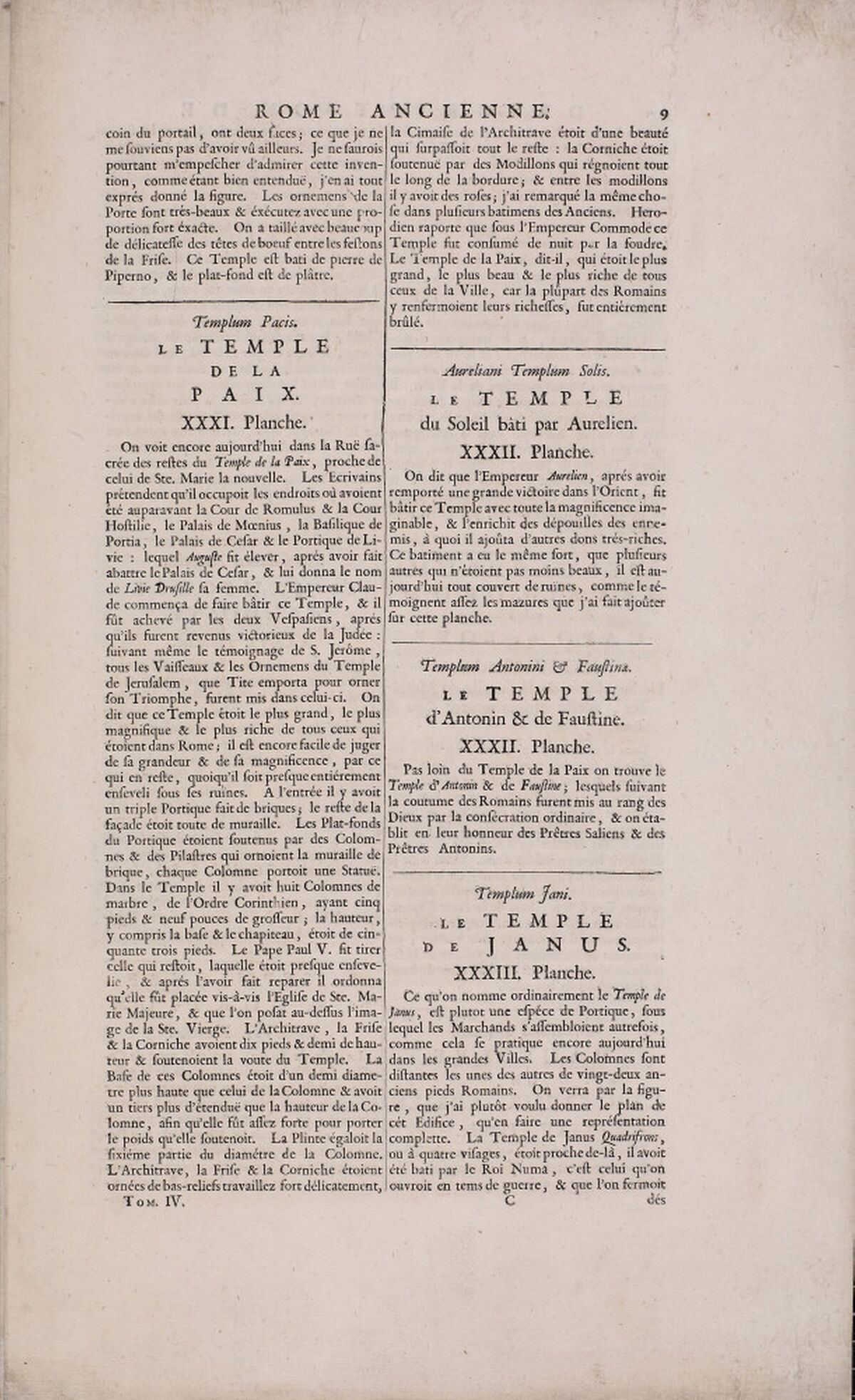 Predlist 4. sveska Blaeu-Mortiereova urbanom atlasa sa sadržajem - popisom i kratkim opisom bakroreznih tabli antičkog Rima.