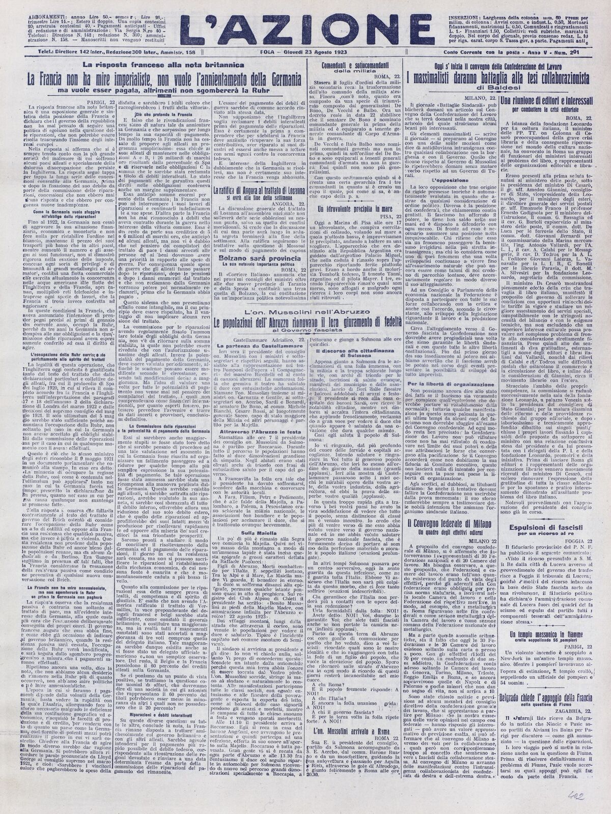L’ AZIONE - Godina: 1923. Broj: 201