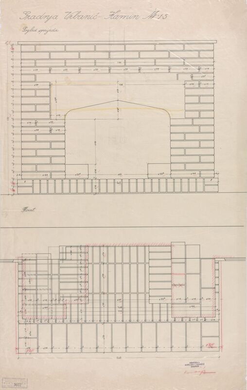 Vila Vrbanić, kamin: 1. pogled, 2. tlocrt