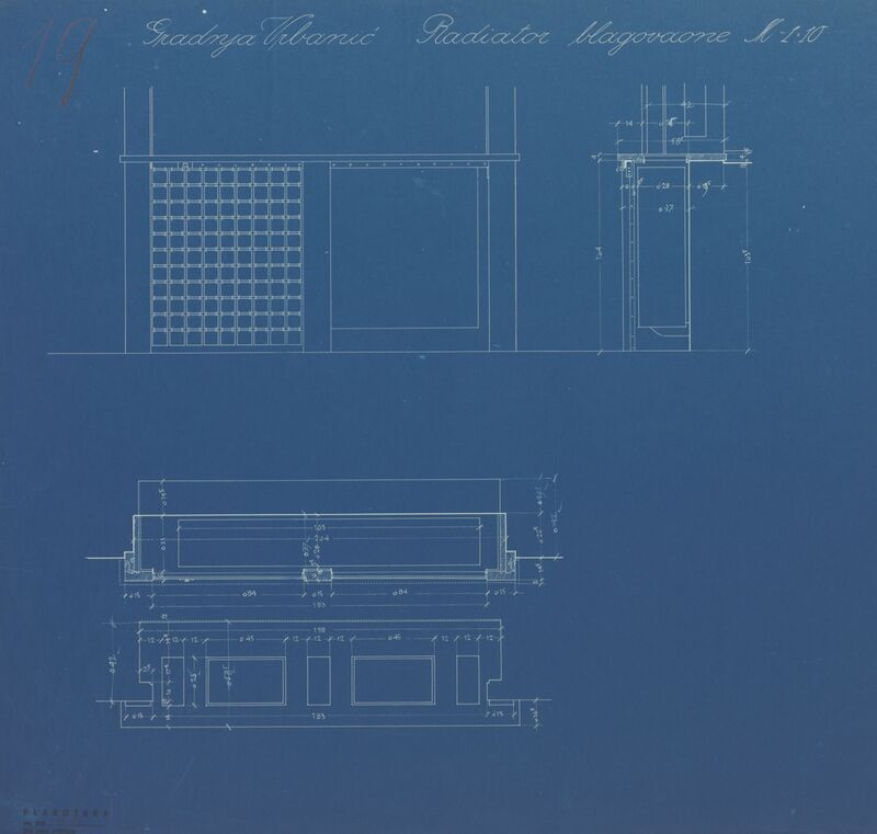 Vila Vrbanić, radijator blagovaonica: 1. pogled, 2. presjek, 3. tlocrt