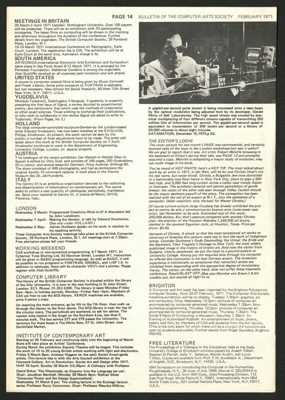 Page: bulletin of The Computer Arts Society 14