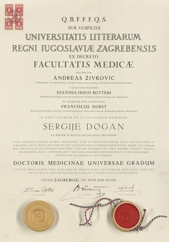 Diploma doktora medicine Sergija Dogana