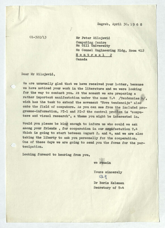 Korespondencija Boris Kelemen - Petar Milojević (Computing Centre McGill University, Montreal, Kanada) - T4