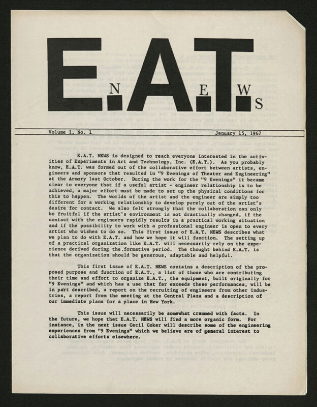 E.A.T. news Vol. 1, no. 1(1967)