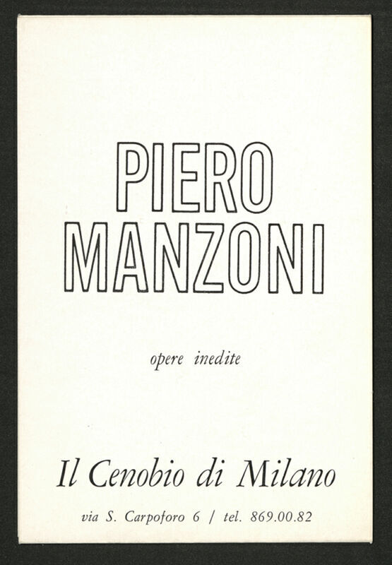 Piero Manzoni: opere inedite, pozivnica na izložbu