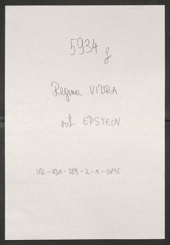 Vidra, Regina rođ. Epstein, 8.8.1882. Policijski karton