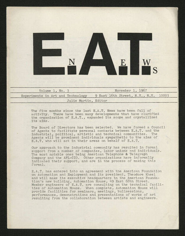 E.A.T. news Vol. 1, no. 3(1967)