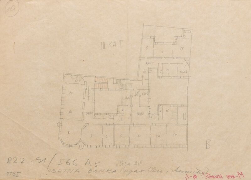 Obrtna banka, idejni projekt/skica tlocrta/treći kat
