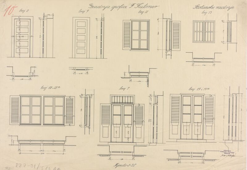 Novi Vinodolski, Projekt ljetnikovca Kulmer, stolarske radnje; vrata i prozori