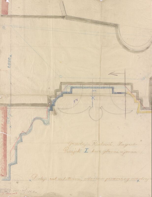 Uglovnica Rudović, projekt nadogradnje trećeg kata i mansarde te preoblikovanje pročelja, glavni vijenac/detalj