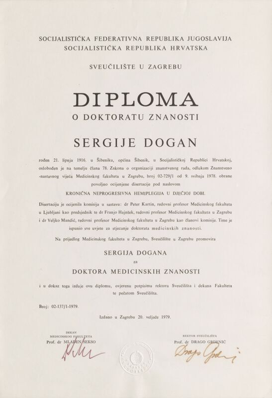 Diploma o doktoratu znanosti Sergija Dogana