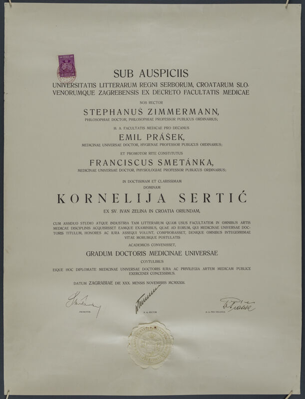 Diploma doktorice medicine Kornelije Sertić