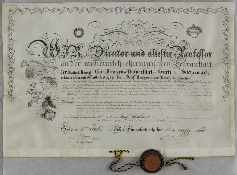 Diploma ranarnika i porodničara Josipa Reichweina