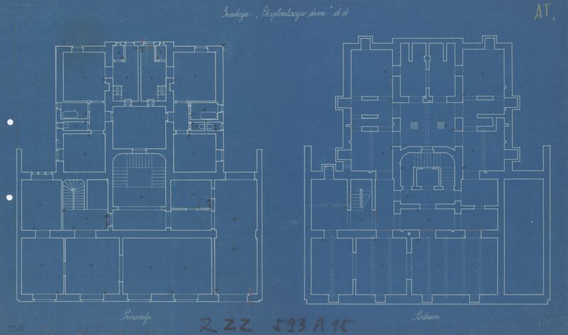 Stambena i trgovačka zgrada za eksploataciju drva, tlocrt/prizemlje i podrum