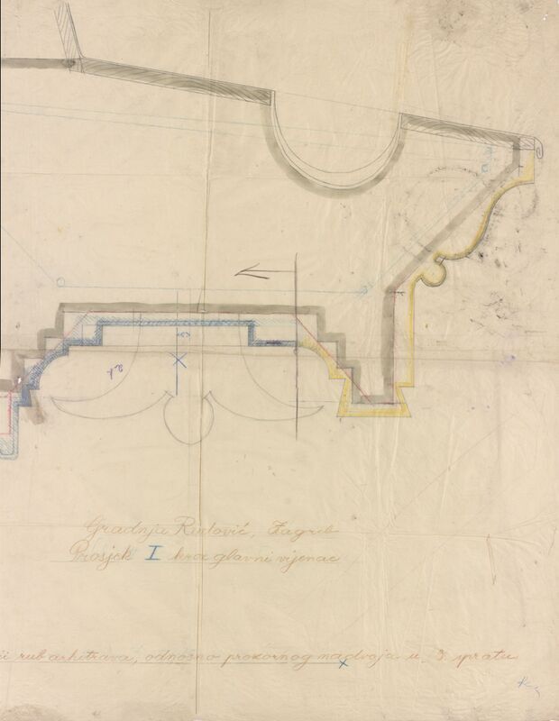 Uglovnica Rudović, projekt nadogradnje trećeg kata i mansarde te preoblikovanje pročelja, glavni vijenac/detalj
