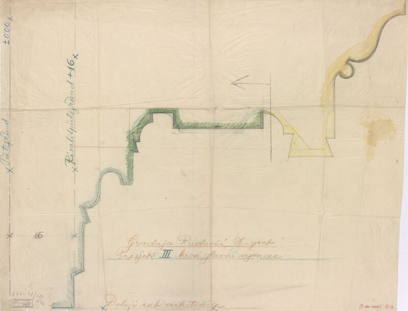 Uglovnica Rudović, projekt nadogradnje trećeg kata i mansarde te preoblikovanje pročelja, glavni vijenac/detalj