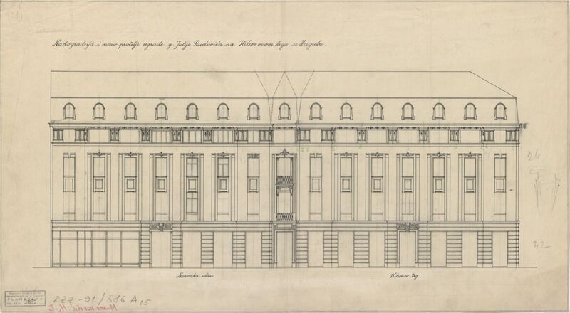 Uglovnica Rudović, projekt nadogradnje trećeg kata i mansarde te preoblikovanje pročelja, pročelje