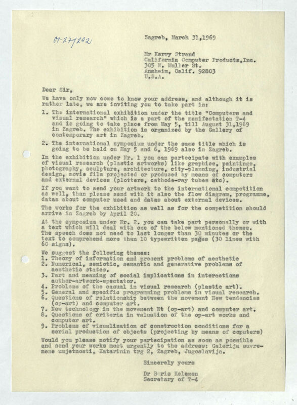 Pismo Boris Kelemen, za: Kerry Strand (California Computer Products Inc. Anaheim, Kalifornija, SAD)