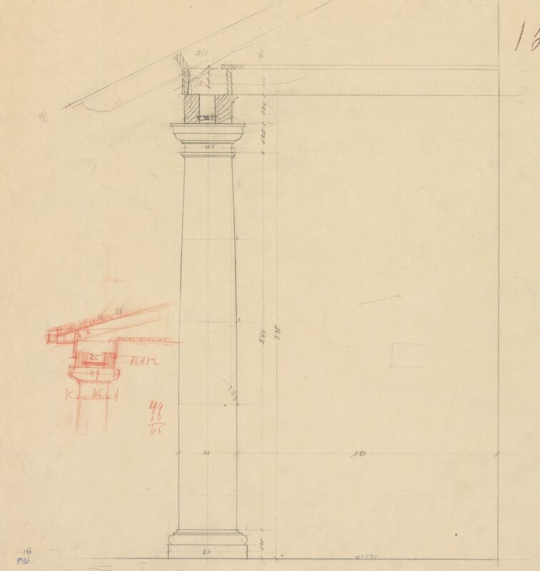 Meštrovićev atelijer (Ivan Meštrović), detalj stupa s krovištem/atrij