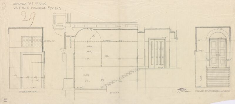 Stambena zgrada Frank, vestibul/presjek/pogled/vrata
