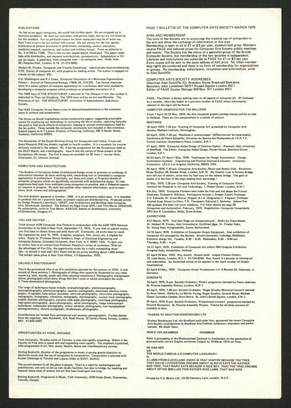 Page: bulletin of The Computer Arts Society 7