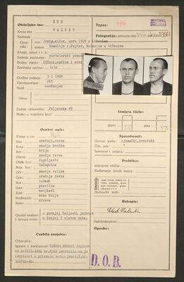 Šuh, Valentin, 3.1.1908. Policijski karton