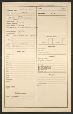 Sokolić, Franjo, 18.2.1894. Policijski karton