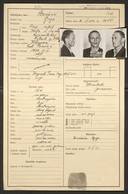 Starčević, Grga, 17.7.1920. Policijski karton