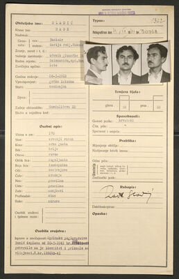 Sladić, Rade, 26.1.1913. Policijski karton