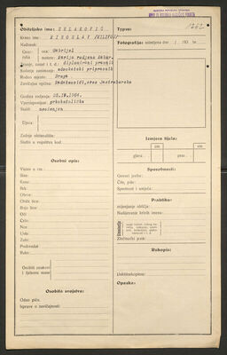 Selaković, Miroslav (Milivoj), 25.4.1904. Policijski karton