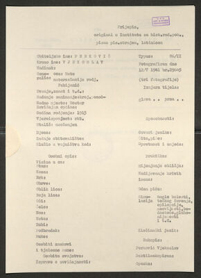 Perković, Vjekoslav, 1915. Policijski karton