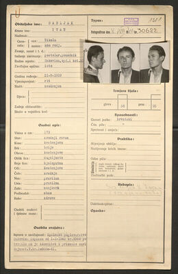 Sabljak, Ivan, 21.5.1919. Policijski karton